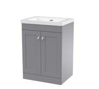 Swynnerton Traditional 2 Door Floor Standing Vanity Unit with Fireclay Basin, Satin Grey, 600mm