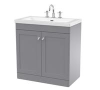 Balterley Swynnerton Traditional 2 Door Floor Standing Vanity Unit With Fireclay Basin, Satin Grey, 800mm