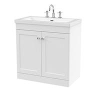 Swynnerton Traditional 2 Door Floor Standing Vanity Unit with Fireclay Basin, Satin White, 800mm
