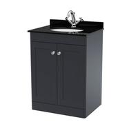 Balterley Swynnerton Traditional 2 Door Floor Standing Vanity Unit With Marble Basin, Dark Grey, 600mm