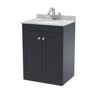 Balterley Swynnerton Traditional 2 Door Floor Standing Vanity Unit With Marble Basin, Dark Grey, 600mm