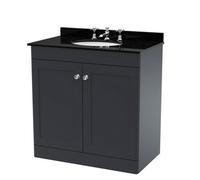 Balterley Swynnerton Traditional 2 Door Floor Standing Vanity Unit With Marble Basin, Dark Grey, 800mm
