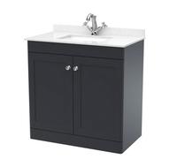 Swynnerton Traditional 2 Door Floor Standing Vanity Unit with Marble Basin, Dark Grey, 800mm