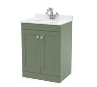 Balterley Swynnerton Traditional 2 Door Floor Standing Vanity Unit With Marble Basin, Satin Green, 600mm