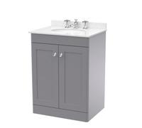 Swynnerton Traditional 2 Door Floor Standing Vanity Unit with Marble Basin, Satin Grey, 600mm