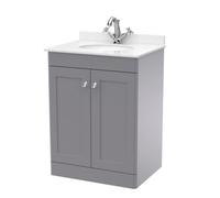 Balterley Swynnerton Traditional 2 Door Floor Standing Vanity Unit With Marble Basin, Satin Grey, 600mm