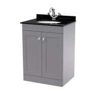 Balterley Swynnerton Traditional 2 Door Floor Standing Vanity Unit With Marble Basin, Satin Grey, 600mm