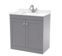 Balterley Swynnerton Traditional 2 Door Floor Standing Vanity Unit With Marble Basin, Satin Grey, 800mm