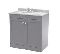 Swynnerton Traditional 2 Door Floor Standing Vanity Unit with Marble Basin, Satin Grey, 800mm