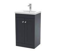 Swynnerton Traditional 2 Door Floor Standing Vanity Unit with Mid-Edge Basin, Dark Grey, 500mm