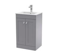 Swynnerton Traditional 2 Door Floor Standing Vanity Unit with Minimalist Basin, Satin Grey, 500mm