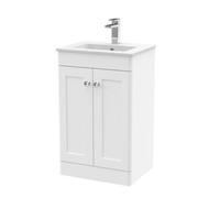 Balterley Swynnerton Traditional 2 Door Floor Standing Vanity Unit With Minimalist Basin, Satin White, 500mm