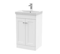 Balterley Swynnerton Traditional 2 Door Floor Standing Vanity Unit With Thin Edge Basin, Satin White, 500mm
