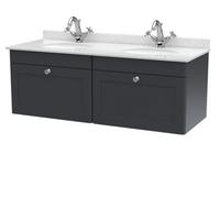 Balterley Swynnerton Traditional 2 Drawer Wall Hung Vanity Unit With Double Marble Basin, Dark Grey, 1200mm