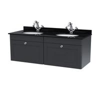 Balterley Swynnerton Traditional 2 Drawer Wall Hung Vanity Unit With Double Marble Basin, Dark Grey, 1200mm