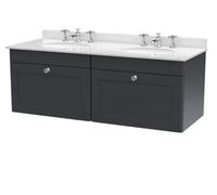 Swynnerton Traditional 2 Drawer Wall Hung Vanity Unit with Double Marble Basin, Dark Grey, 1200mm