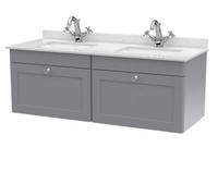 Balterley Swynnerton Traditional 2 Drawer Wall Hung Vanity Unit With Double Marble Basin, Satin Grey, 1200mm