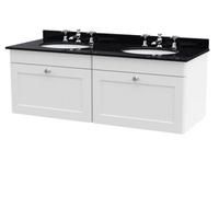 Balterley Swynnerton Traditional 2 Drawer Wall Hung Vanity Unit With Double Marble Basin, Satin White, 1200mm