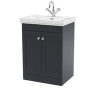 Balterley Swynnerton Traditional Bathroom Floor Standing 2-Door Vanity Unit & Fireclay Basin, Dark Grey, 600mm