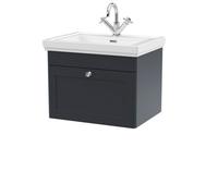 Balterley Swynnerton Traditional Bathroom Wall Hung 1-Drawer Vanity Unit & Fireclay Basin, Dark Grey, 600mm