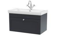 Balterley Swynnerton Traditional Bathroom Wall Hung 1-Drawer Vanity Unit & Fireclay Basin, Dark Grey, 800mm