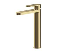 Balterley Tall Basin Mixer Tap, Mono Bathroom Taps, High Rise Monobloc Basin Sink Mixer Tap with Lever Handle, Round Body, Flat Round Spout Sink Taps for Cloakroom - 52 x 187 x 290mm (Brushed Brass)