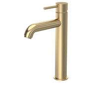 Balterley Tall Basin Mixer Tap, Mono Bathroom Taps, High Rise Monobloc Basin Sink Mixer Tap with Lever Handle, Round Body, Rounded Curved Down Spout Sink Taps - 52 x 188 x 298mm (Brushed Brass)