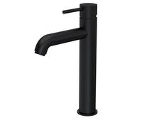 Balterley Tall Basin Mixer Tap, Mono Bathroom Taps, High Rise Monobloc Basin Sink Mixer Tap with Lever Handle, Round Body, Rounded Curved Down Spout Sink Taps - 52 x 188 x 298mm (Black)