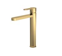 Balterley Tall Basin Mixer Tap, Mono Bathroom Taps, High Rise Monobloc Basin Sink Mixer Tap with Lever Handle, Round Body, Flat Round Spout Sink Taps for Cloakroom - 52 x 187 x 290mm (Brushed Brass)