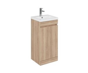 Balterley Tean 400mm Floor Standing 1 Door Compact Unit With Polymarble Basin - Light Oak