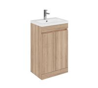 Balterley 500mm Floor Standing 2 Door Compact Unit With Polymarble Basin - Light Oak
