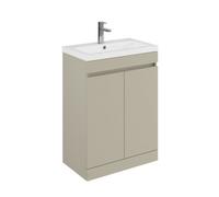 Balterley Tean 600mm Floor Standing 2 Door Compact Unit With Polymarble Basin - Pebble Grey