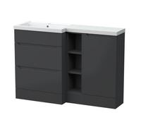 Balterley Teddesley Floor Standing 1 Door, 2 Drawer Vanity Basin Unit With Open Shelf And Polymarble Basin, 1200mm, Left Hand, Dark Grey