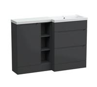 Balterley Teddesley Floor Standing 1 Door, 2 Drawer Vanity Basin Unit With Open Shelf And Polymarble Basin, 1200mm, Right Hand, Dark Grey