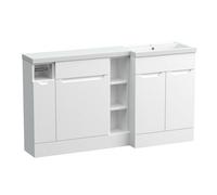 Balterley Teddesley Floor Standing 3 Door, Open Shelf Vanity Basin Wc Unit With Toilet Roll Holder And Basin, 1500mm, Right Hand, Matt White