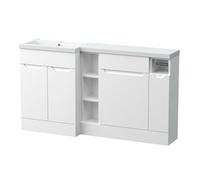 Balterley Teddesley Floor Standing 3 Door, Open Shelf Vanity Basin Wc Unit With Toilet Roll Holder And Basin, 1500mm, Left Hand, Matt White