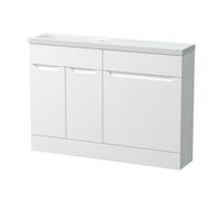Balterley Teddesley Floor Standing Compact 2 Door Combination Vanity Basin Wc Unit With Polymarble Basin, 1200mm, Matt White