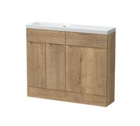 Balterley Teddesley Floor Standing Compact 2 Door Combination Vanity Basin Wc Unit With Polymarble Basin, 1000mm, Autumn Oak