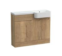 Balterley Teddesley Floor Standing Compact 2 Door Combination Vanity Basin Wc Unit With Polymarble Basin, 1000mm, Right Hand, Autumn Oak