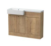 Balterley Teddesley Floor Standing Compact 2 Door Vanity Basin Wc Unit With Polymarble Basin, 1100mm, Left Hand, Autumn Oak