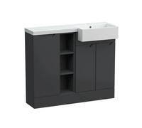 Balterley Teddesley Floor Standing Compact 3 Door Combination Vanity Basin Unit With Open Shelves And Basin, 1000mm, Right Hand, Dark Grey