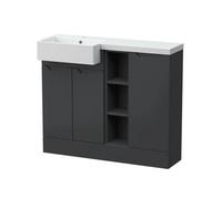 Balterley Teddesley Floor Standing Compact 3 Door Combination Vanity Basin Unit With Open Shelves And Basin, 1000mm, Left Hand, Dark Grey