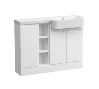Balterley Teddesley Floor Standing Compact 3 Door Combination Vanity Basin Unit With Open Shelves And Basin, 1100mm, Right Hand, Matt White