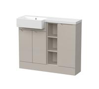 Balterley Teddesley Floor Standing Compact 3 Door Combination Vanity Basin Unit With Open Shelves And Basin, 1000mm, Left Hand, Pebble Grey