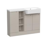 Balterley Teddesley Floor Standing Compact 3 Door Combination Vanity Basin Unit With Open Shelves And Basin, 1100mm, Right Hand, Pebble Grey