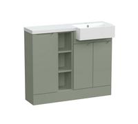 Balterley Teddesley Floor Standing Compact 3 Door Combination Vanity Basin Unit With Open Shelves And Basin, 1000mm, Right Hand, Fern Green