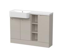 Balterley Teddesley Floor Standing Compact 3 Door Combination Vanity Basin Unit With Open Shelves And Basin, 1100mm, Left Hand, Pebble Grey