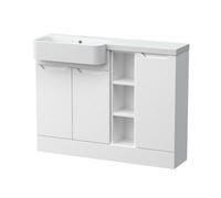 Balterley Teddesley Floor Standing Compact 3 Door Combination Vanity Basin Unit With Open Shelves And Basin, 1100mm, Left Hand, Matt White