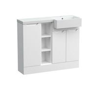 Balterley Teddesley Floor Standing Compact 3 Door Combination Vanity Basin Unit With Open Shelves And Basin, 1000mm, Right Hand, Matt White