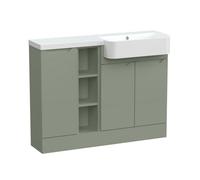 Balterley Teddesley Floor Standing Compact 3 Door Combination Vanity Basin Unit With Open Shelves And Basin, 1100mm, Right Hand, Fern Green